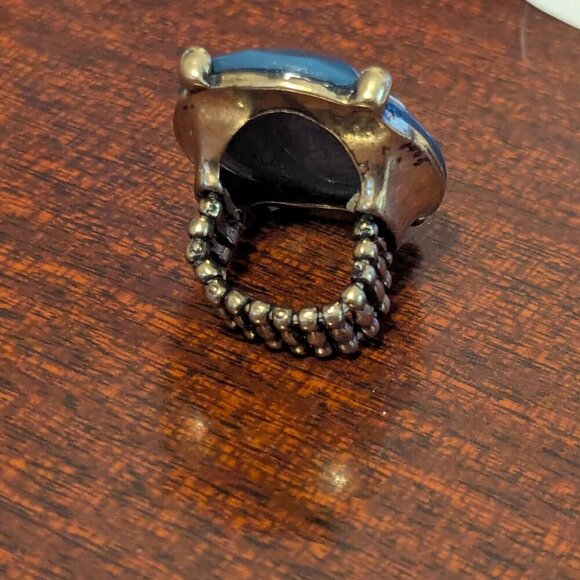 Bronze Blue Stone Diamond Cut Stretch Band Prong Bezel Adjustable Boho Statement - Picture 5 of 6